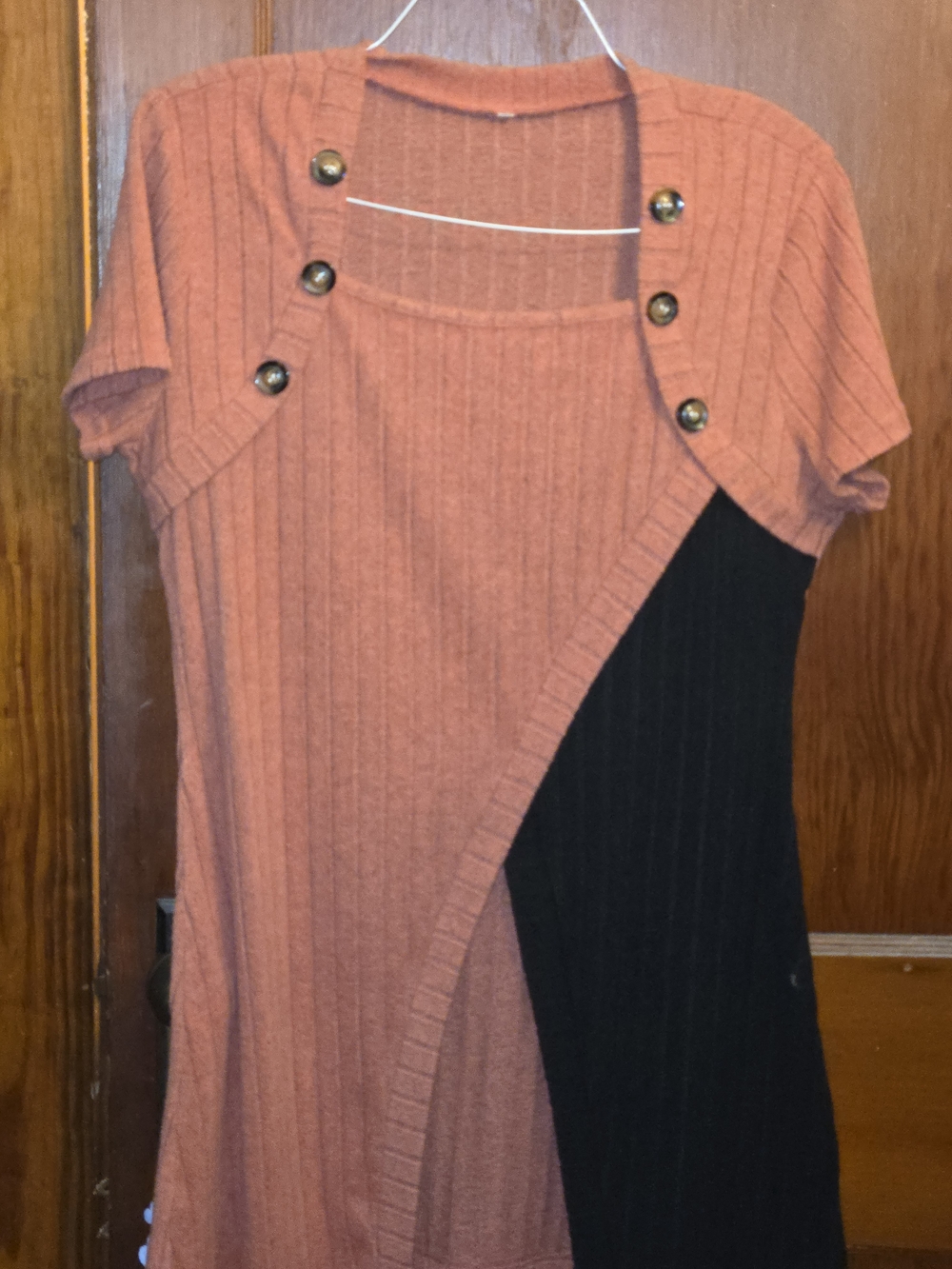 Button-Detail Ribbed Square-Neck Sweater Top - Rust Color - Picture 2 of 6